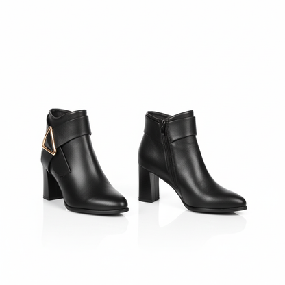 Women’s Geometric Triangle Buckle High-Heel Ankle Boots