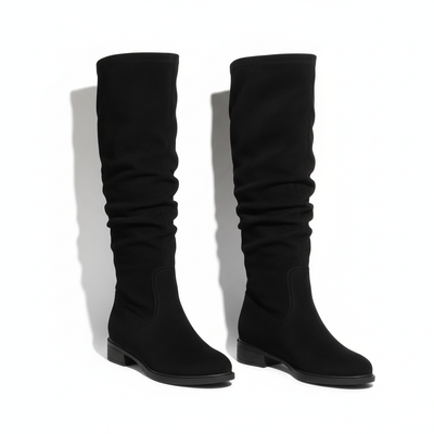 Women’s Knee High Boots - Low Block Heel and Fold Detail Shaft