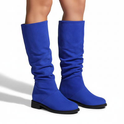 Women’s Knee High Boots - Low Block Heel and Fold Detail Shaft