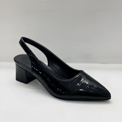 Women’s Croc Effect Slingback Shoes - Pointed Toe and Block Heel