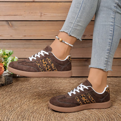 Samba Leopard Print Lace Up Sneakers for Women | Flat Sole