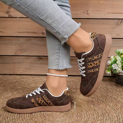 Samba Leopard Print Lace Up Sneakers for Women | Flat Sole