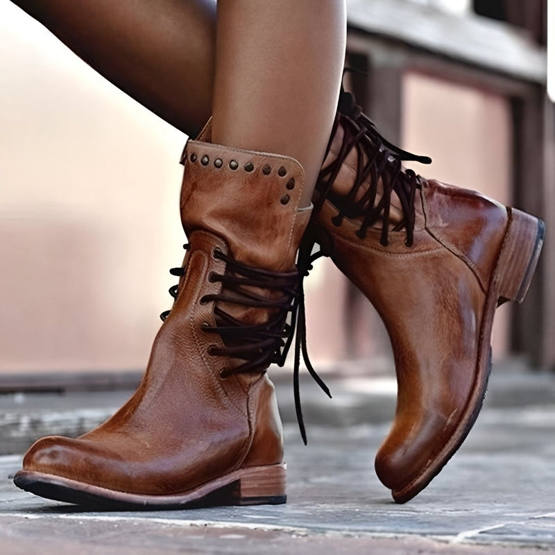 Women’s Mid-Calf Vintage Lace-Up Boots | Low Heel