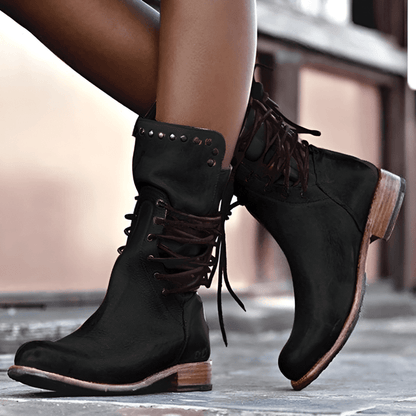 Women’s Mid-Calf Vintage Lace-Up Boots | Low Heel
