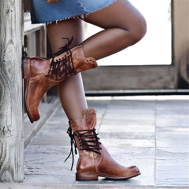 Women’s Mid-Calf Vintage Lace-Up Boots | Low Heel
