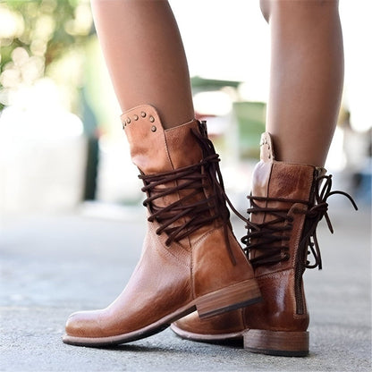 Women’s Mid-Calf Vintage Lace-Up Boots | Low Heel