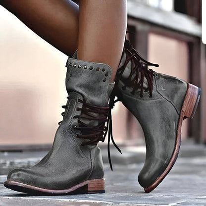 Women’s Mid-Calf Vintage Lace-Up Boots | Low Heel