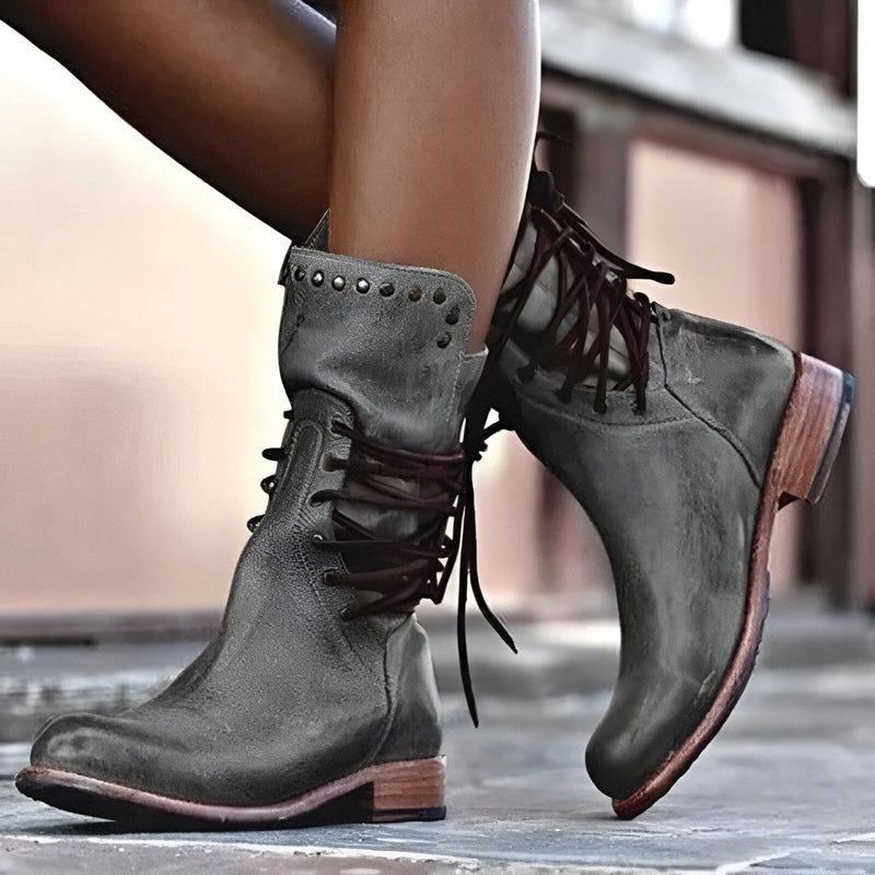 Women’s Mid-Calf Vintage Lace-Up Boots | Low Heel