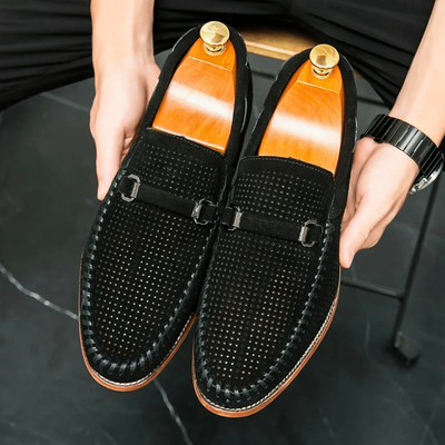 Men’s Slip-On Loafers - Buckle Detail and Perforated Upper