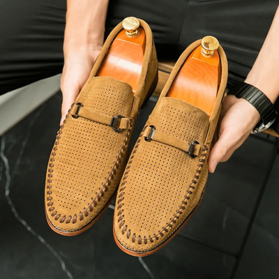 Men’s Slip-On Loafers - Buckle Detail and Perforated Upper