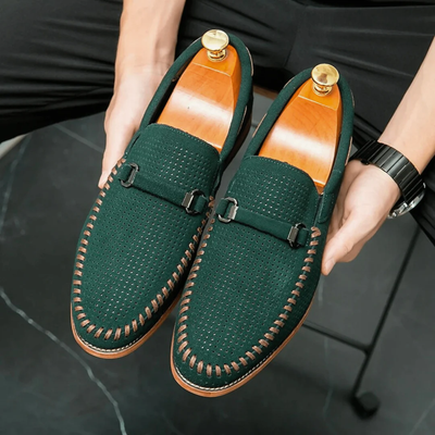 Men’s Slip-On Loafers - Buckle Detail and Perforated Upper