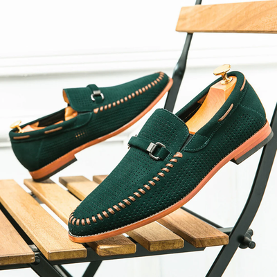 Men’s Slip-On Loafers - Buckle Detail and Perforated Upper