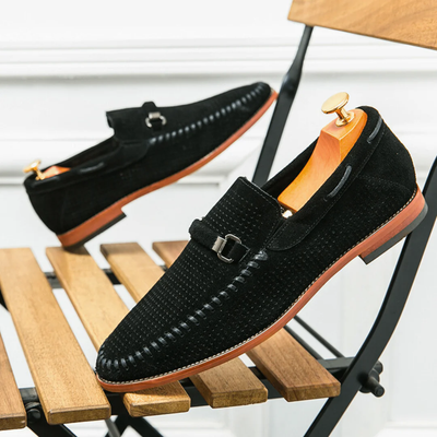 Men’s Slip-On Loafers - Buckle Detail and Perforated Upper