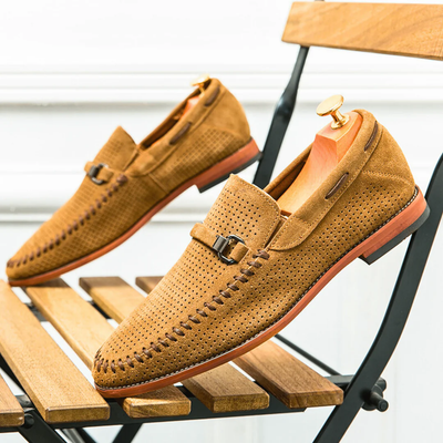 Men’s Slip-On Loafers - Buckle Detail and Perforated Upper