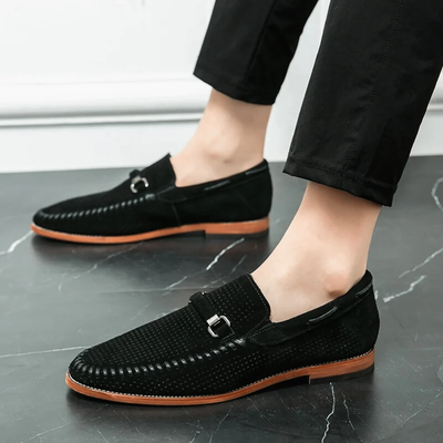 Men’s Slip-On Loafers - Buckle Detail and Perforated Upper