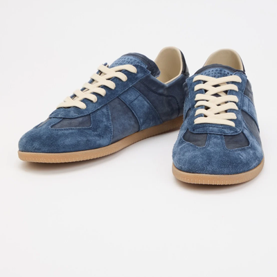 Maison Margiela Blue Soft Leather Suede Low Top Sneakers