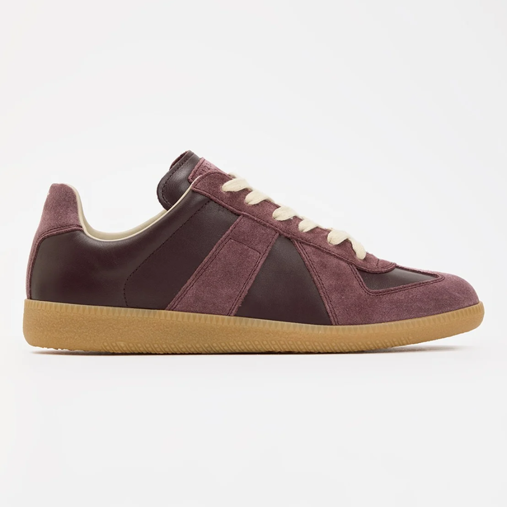 Maison Margiela Burgundy Calf Leather Suede Low Top Sneakers