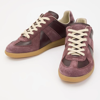 Maison Margiela Burgundy Calf Leather Suede Low Top Sneakers