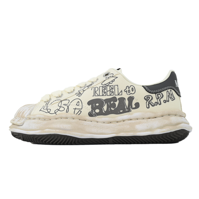 Maison Mihara Yasuhiro Blakey Men's Cream Black Graphic Canvas OG Sole Sneakers