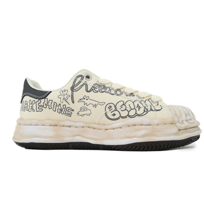 Maison Mihara Yasuhiro Blakey Men's Cream Black Graphic Canvas OG Sole Sneakers