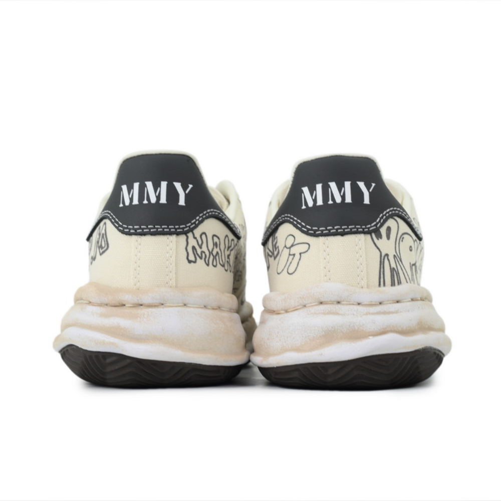 Maison Mihara Yasuhiro Blakey Men's Cream Black Graphic Canvas OG Sole Sneakers