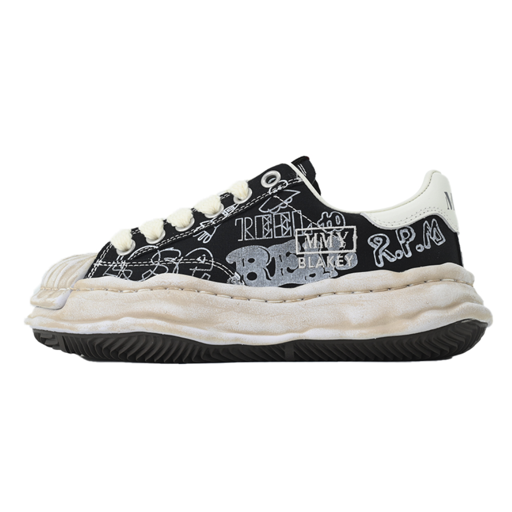 Maison Mihara Yasuhiro Blakey OG Sole Black Graphic Low-Top Sneakers