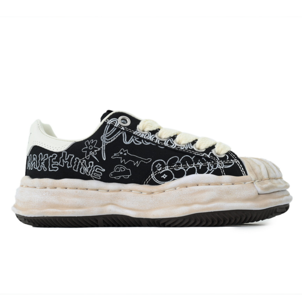 Maison Mihara Yasuhiro Blakey OG Sole Black Graphic Low-Top Sneakers