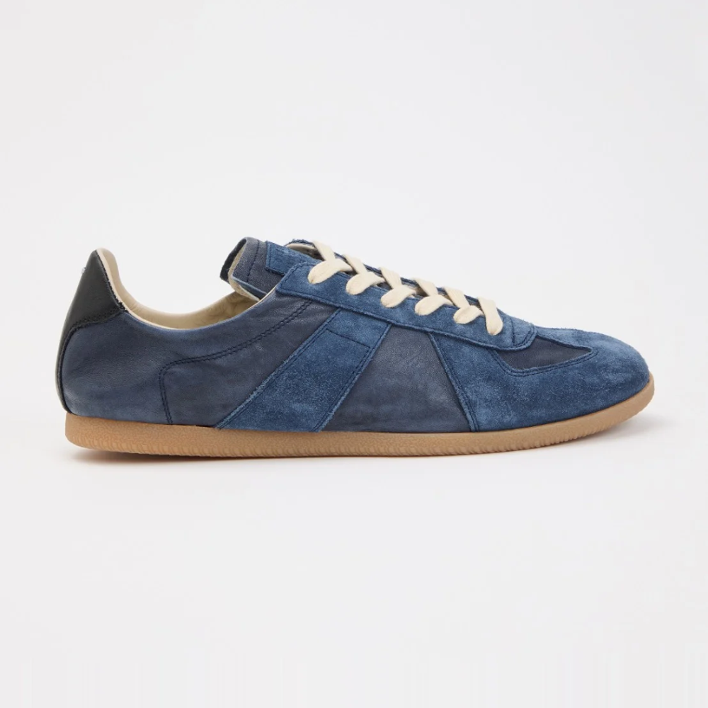 Maison Margiela Blue Soft Leather Suede Low Top Sneakers