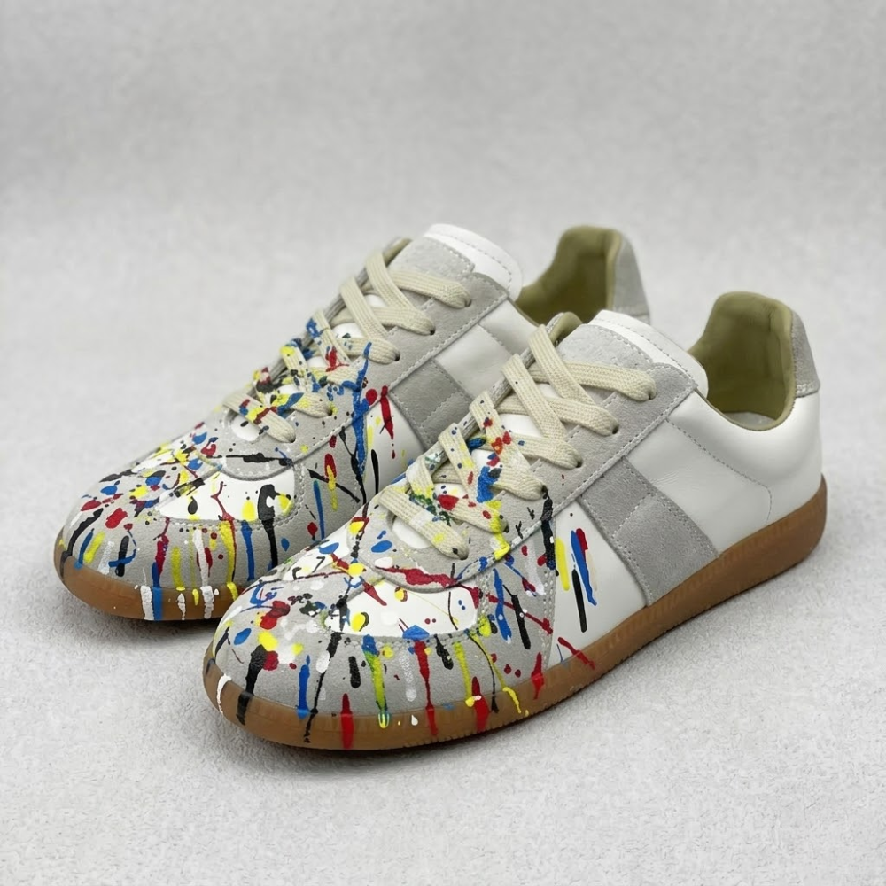 Men Retro Lace Up Sneaker – Casual Leather Patchwork Derby Shoes
