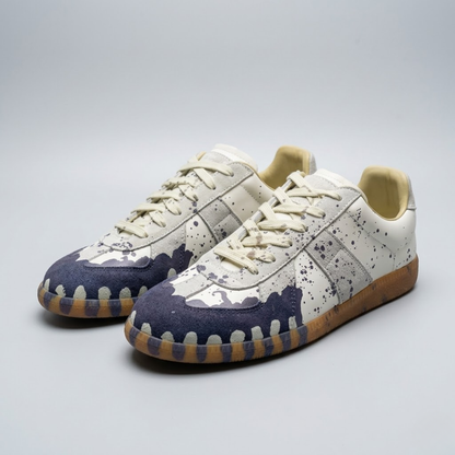Men Retro Lace Up Sneaker – Casual Leather Patchwork Derby Shoes