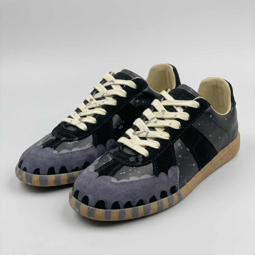 Men Retro Lace Up Sneaker – Casual Leather Patchwork Derby Shoes