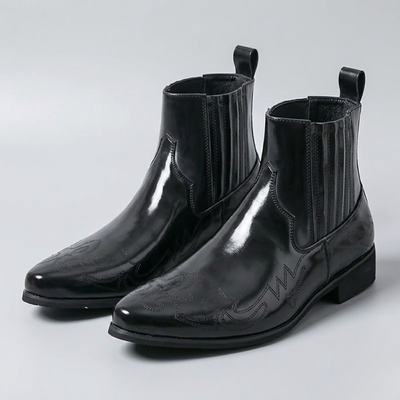 Men's Western Cowboy Boots - Embroidered Leather Pointed Toe Boots