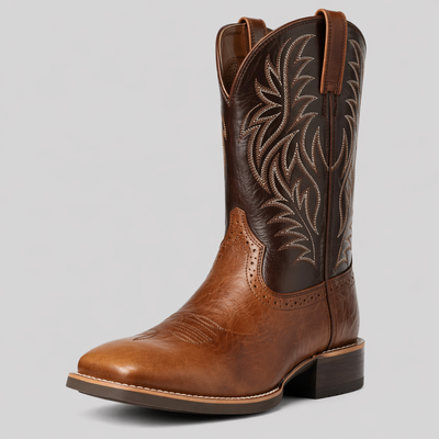 Men Western Cowboy Boots - Embroidered Pointed Toe Leather Boots