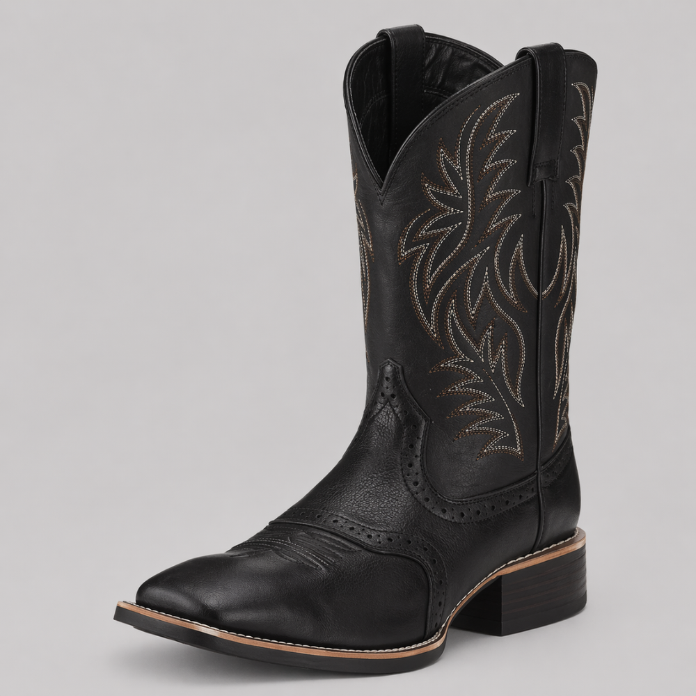 Men Western Cowboy Boots - Embroidered Pointed Toe Leather Boots