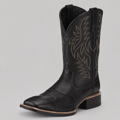 Men Western Cowboy Boots - Embroidered Pointed Toe Leather Boots