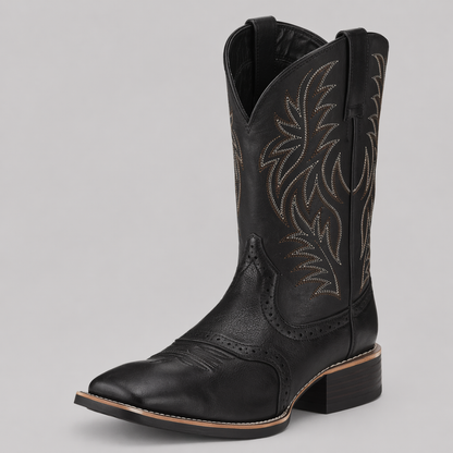 Men Western Cowboy Boots - Embroidered Pointed Toe Leather Boots