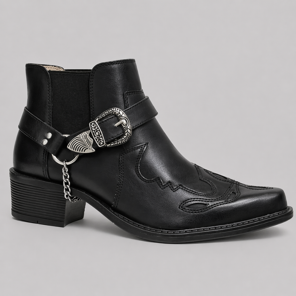 Men's Western Cowboy Boots - Vintage Leather Pointed Toe Buckle Boots