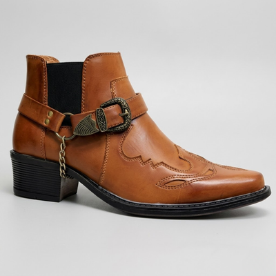 Men's Western Cowboy Boots - Vintage Leather Pointed Toe Buckle Boots