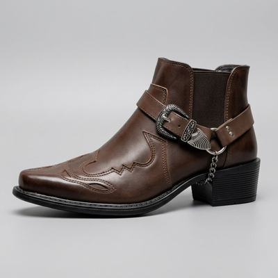 Men's Western Cowboy Boots - Vintage Leather Pointed Toe Buckle Boots