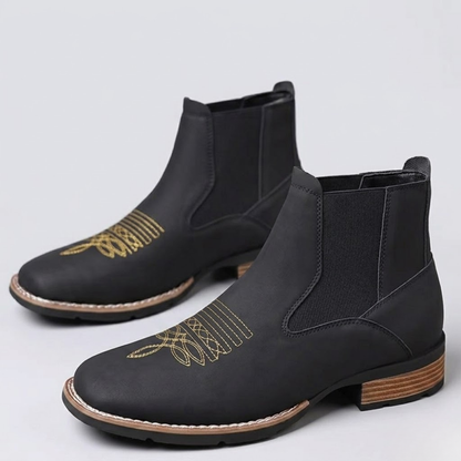 Men Western Cowboy Boots – Leather Retro Ankle Boots with Embroidery