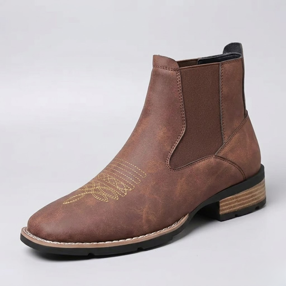 Men Western Cowboy Boots – Leather Retro Ankle Boots with Embroidery