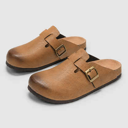 Men's Closed Toe Cork Footbed Clogs with Adjustable Buckle Slip-On Backless Sandals