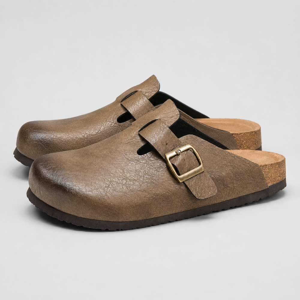 Men's Closed Toe Cork Footbed Clogs with Adjustable Buckle Slip-On Backless Sandals