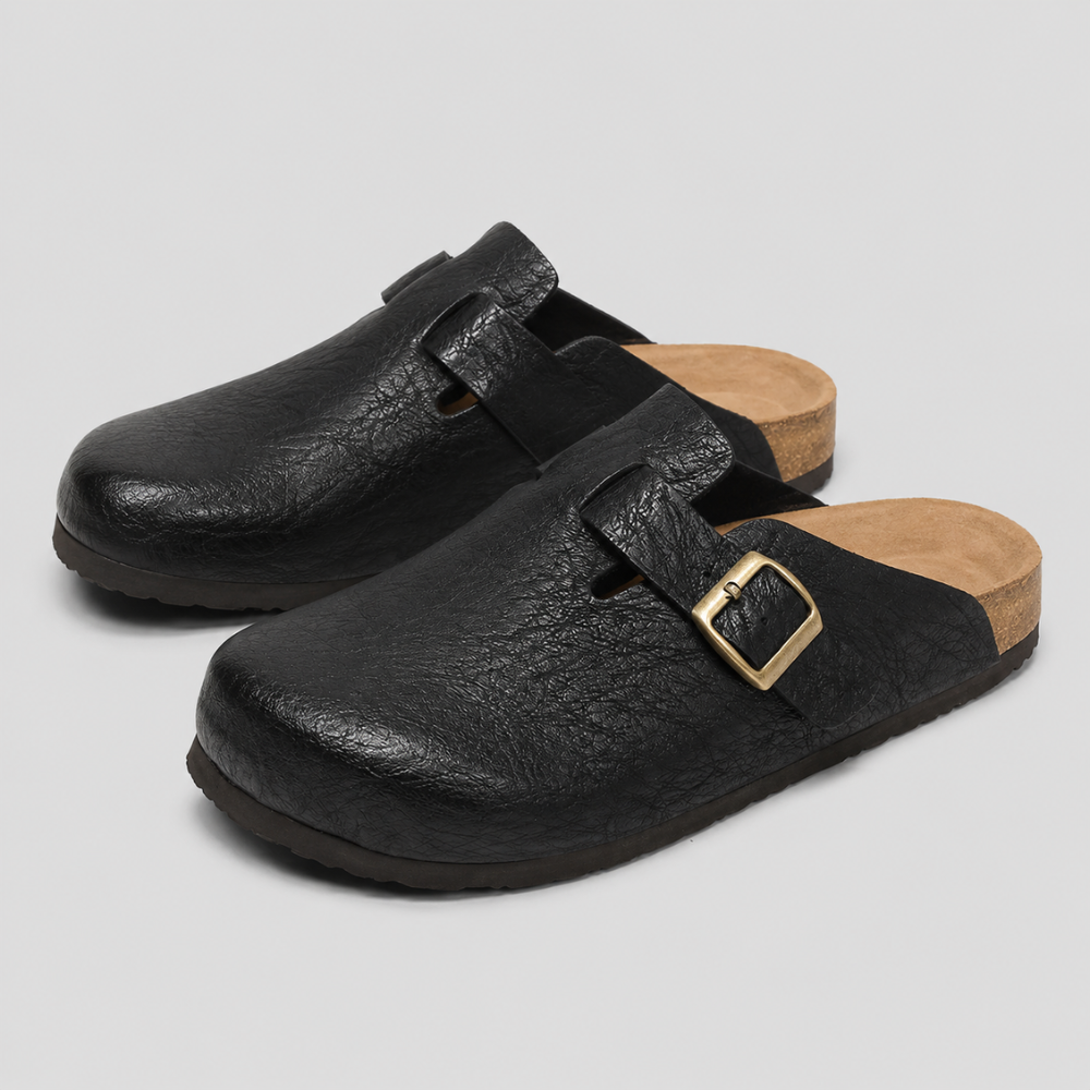 Men's Closed Toe Cork Footbed Clogs with Adjustable Buckle Slip-On Backless Sandals