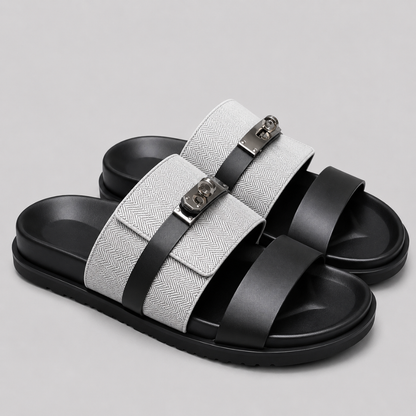 Men’s Double Strap Slide Sandals – Buckle Comfort Slippers for Indoor & Outdoor Wear