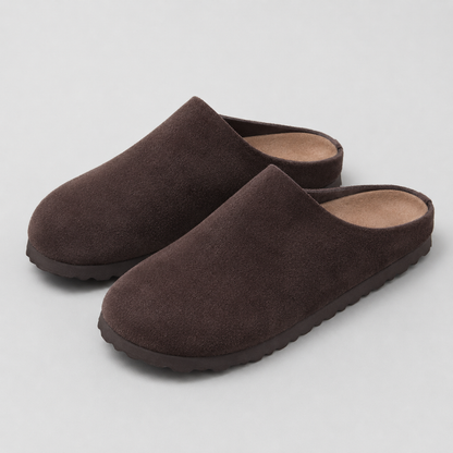 Men's Leather Cork Footbed Clogs with Arch Support Design Slip-On Mule Slippers
