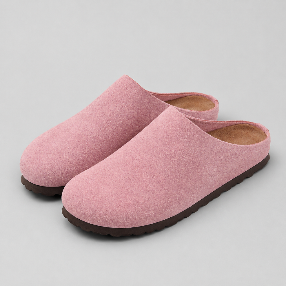 Men's Leather Cork Footbed Clogs with Arch Support Design Slip-On Mule Slippers