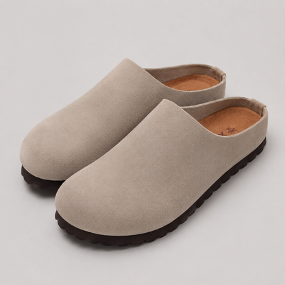 Men's Leather Cork Footbed Clogs with Arch Support Design Slip-On Mule Slippers