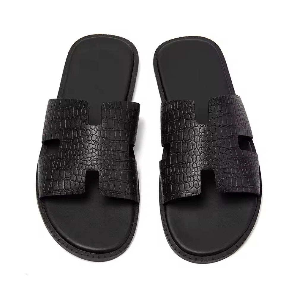Mens Leather Slippers – Breathable Casual Slide Sandals for Home & Everyday Wear