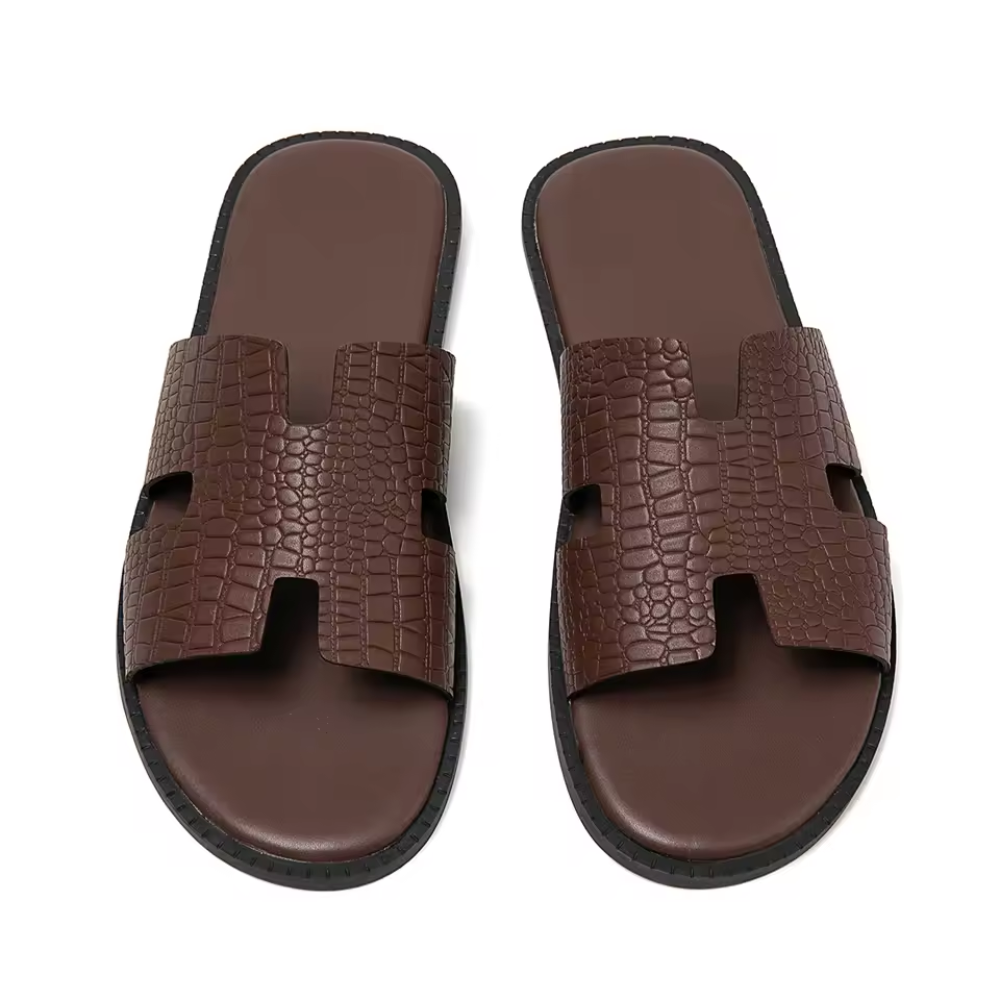Mens Leather Slippers – Breathable Casual Slide Sandals for Home & Everyday Wear
